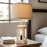 Vista 2 de Lámpara de mesa de 60.3 cm con puertos USB C+A retro de estilo granja con control táctil regulable de 3 vías, lámpara nocturna blanca vintage