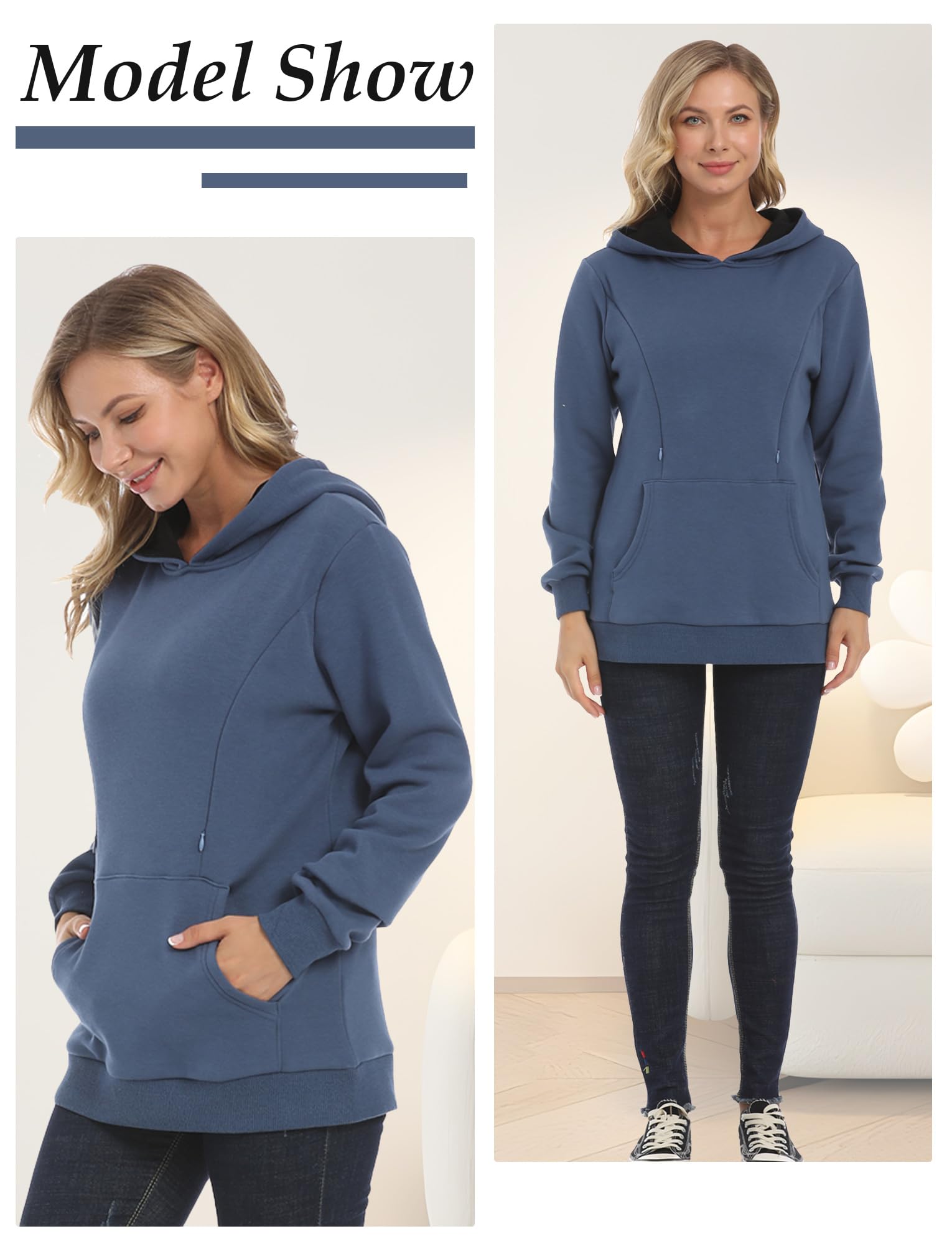 FEOYA Sudadera con capucha para embarazadas, manga larga, camiseta de lactancia, cómoda cremallera, algodón, camiseta de lactancia, manga larga, tallas XS-XXL