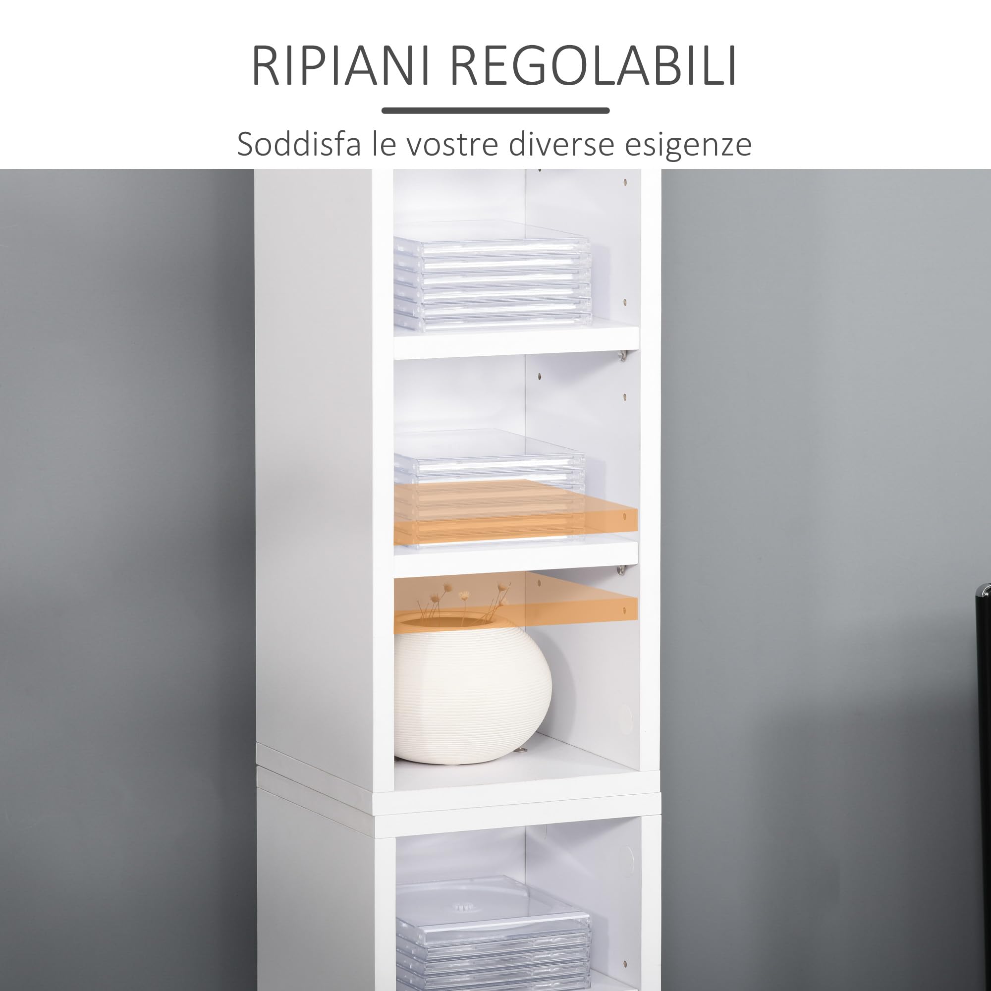 HOMCOM Set 2 Pezzi Scaffali a Colonna Porta CD e DVD a 12 Ripiani Regolabili per 204 CD, Mobile Libreria Alto Salvaspazio in Legno per Camera, Soggiorno e Ufficio, 21x22.5x88.5 cm, Bianco