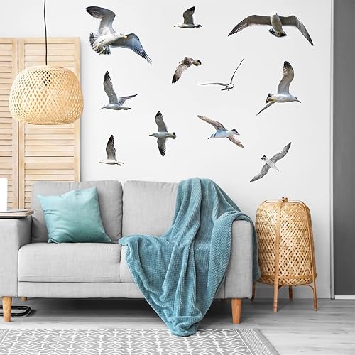Miniatura 6 de Calcomanías de pared de gaviota removibles 3D, decoración artística, temática de playa, rebaño, pájaros, calcomanías de pared autoadhesivas,