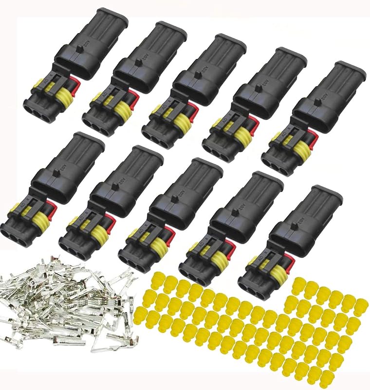 Kit de conectores elétricos automotivos YETOR de 3 pinos à prova d’água – 10 kits