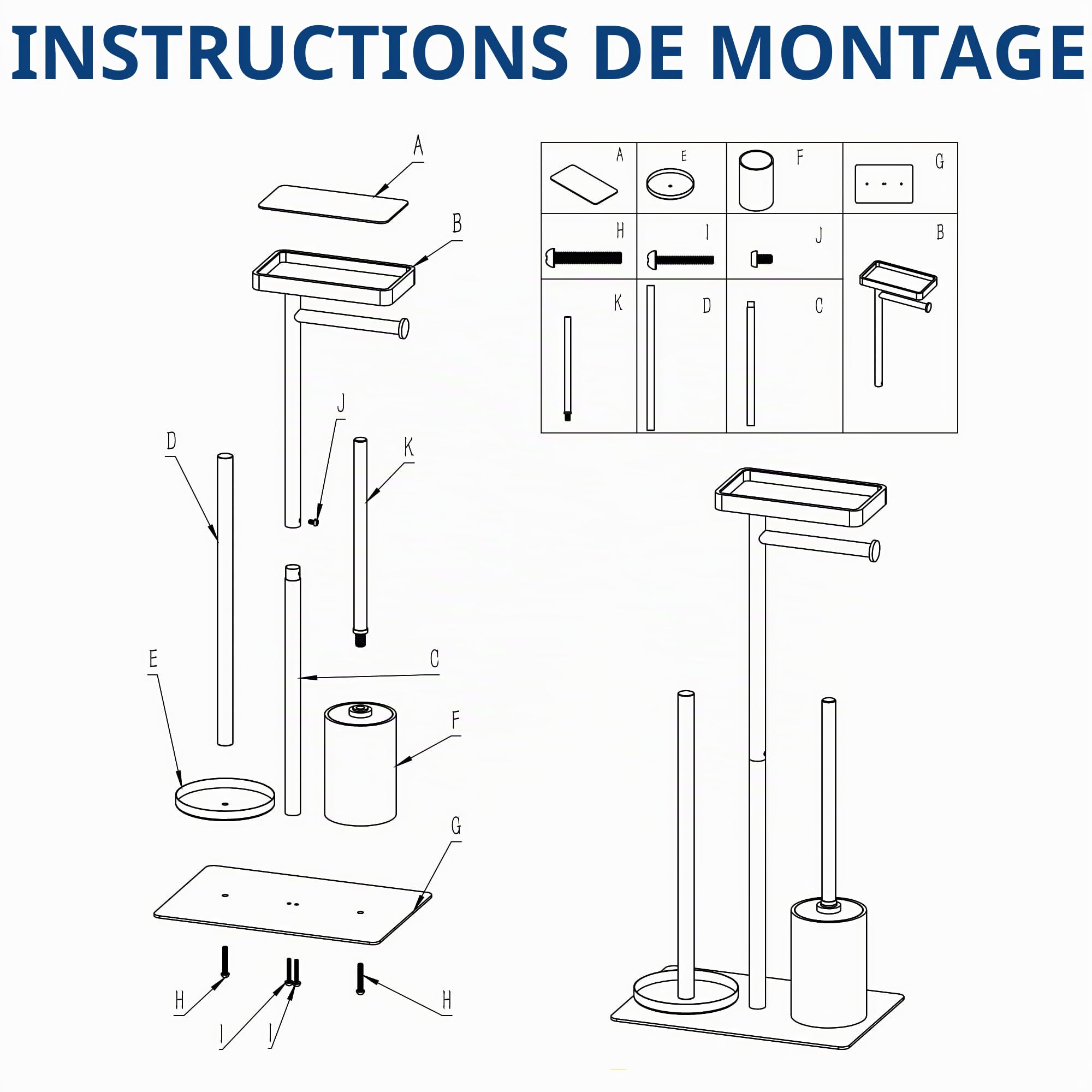 Porte Papier Toilette sur Pied avec Brosse WC Support Papier WC Rangement sans Percage pour 4 Rouleaux, Bois Noir, Carré