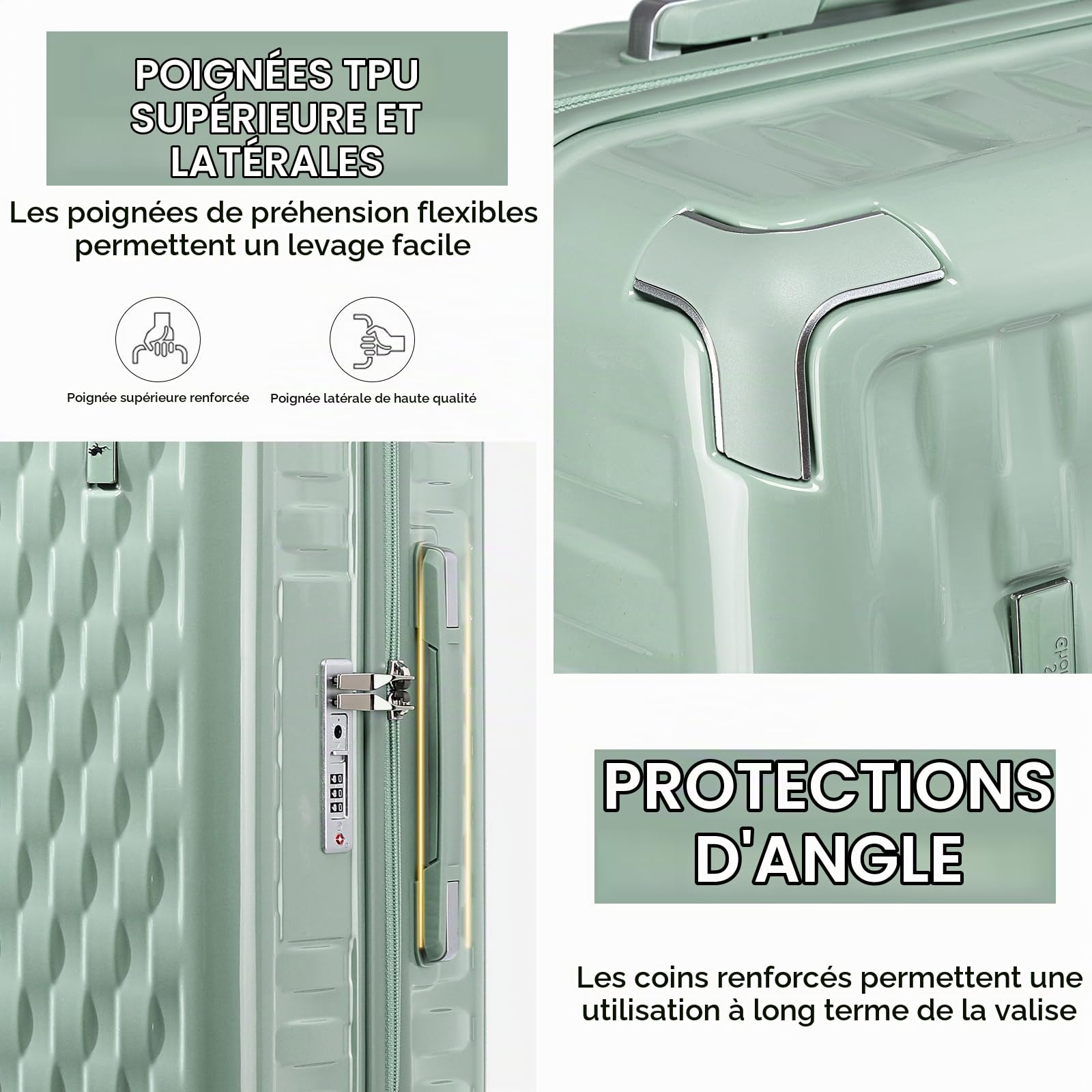 Sea choice Valise Cabine Lot de 2 Ensemble de Bagages avec Vanity Case Rigide Legere pour Bagage à Main ABS+PC à 8 Roues Sets de Bagages 55cm avec Fermeture éclair et Serrure TSA,Vert Matcha