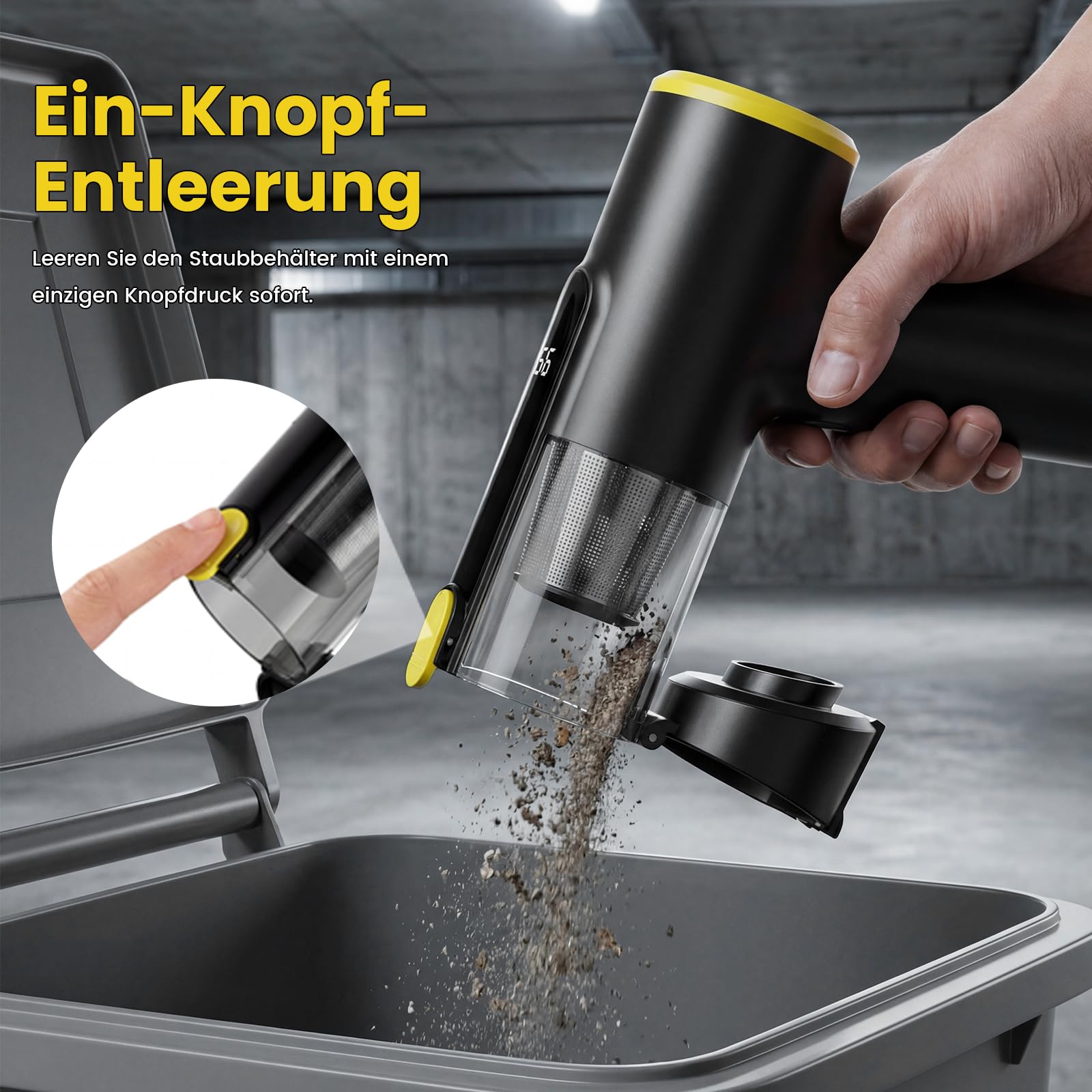 Handstaubsauger Akku Kabellos, 28000Pa Mini Autostaubsauger Stark Saugend, 7800mAh, 60 Min Laufzeit, 3-in-1 mit LED-Display und Bürstenlosem Motor für Auto, PC, Sofa, Küche