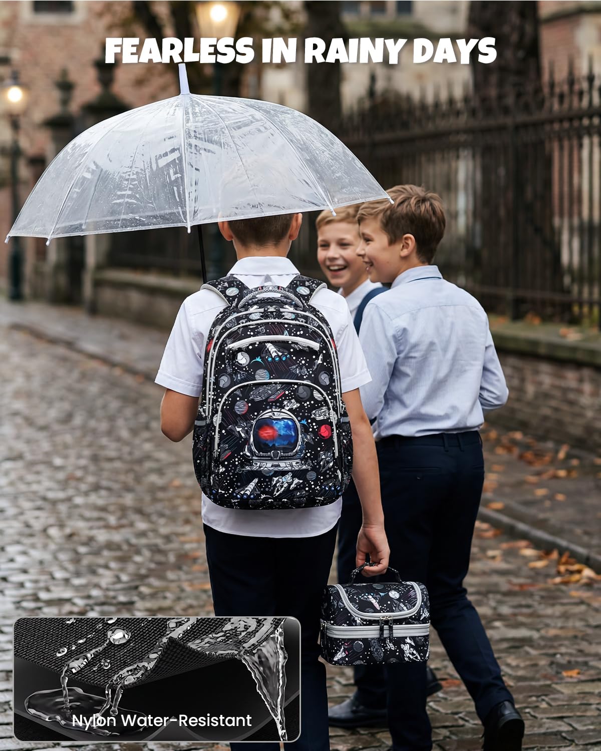Amythe Mochila Escolar Adolescentes Niños 8 a 15 Años 3 piezas Joven, Negro | Correa Pectoral 3 piezas Grande Impermeable Negro Daypack Multi-Bolsillos Espacioso Resistente para Colegio Viaje Excursión