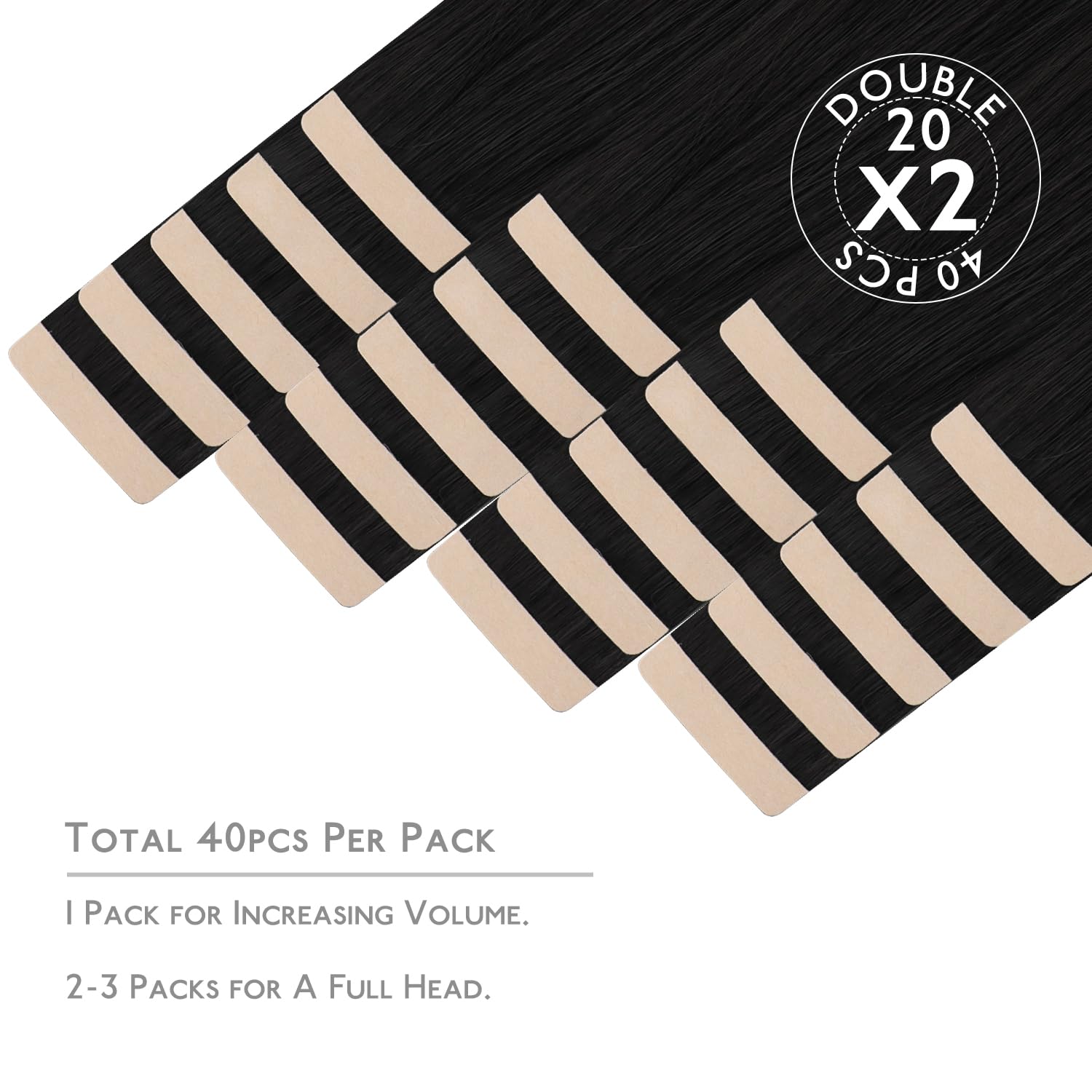 WENNALIFE Tape in Hair Extensions Human Hair, 22inch 40pcs 98 Jet Black Real Human Hair Tape Extensions - 2