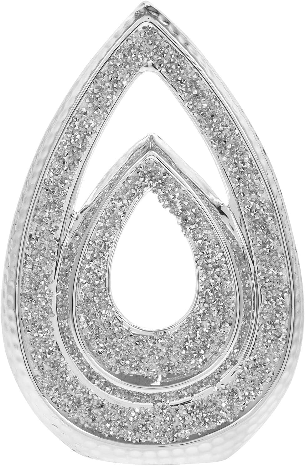 DEENZ Stylish Silver Double Teardrop Sparkle Sculpture Ornament Crushed Diamonte Bling Decorative Gift