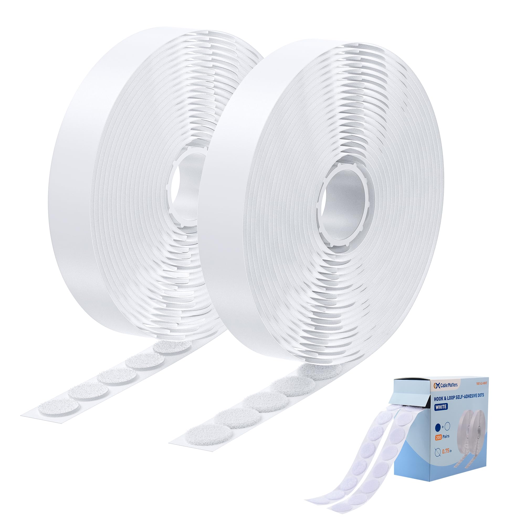 Cable Matters 400 Piezas (200 Pares) Puntos Adhesivos de Cierre de Gancho y Bucle, Redondos 19 mm, Autoadhesivos para Manualidades, Aula, Oficina y Organización del Hogar, Blanco
