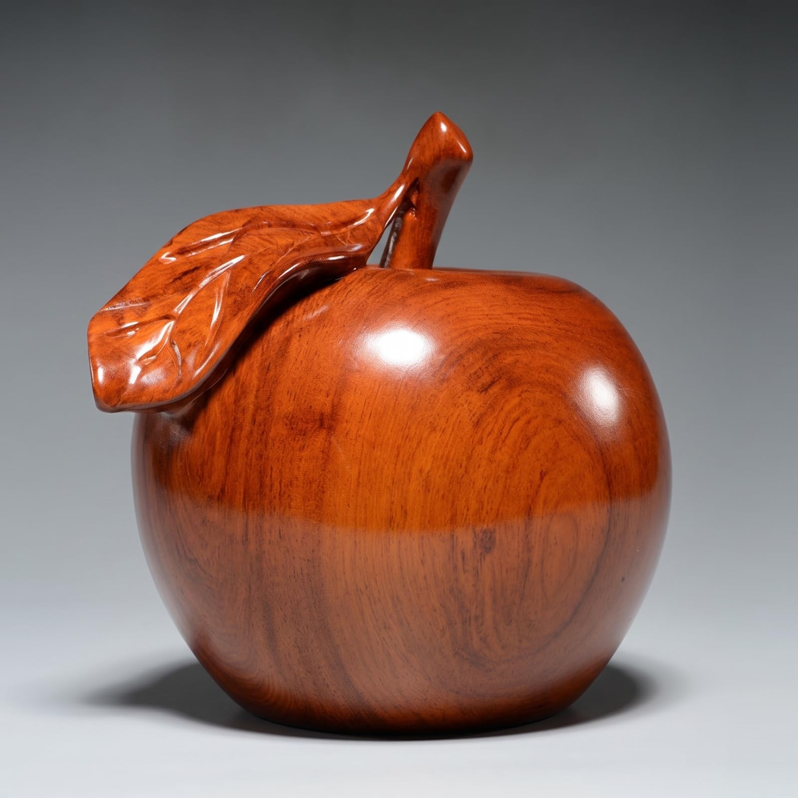 rockible Handgeschnitzt -Apfel | Glänzend polierte Oberfläche, Apfel mit Blatt, für Wohnzimmer, Birnbaumholz, 20CM