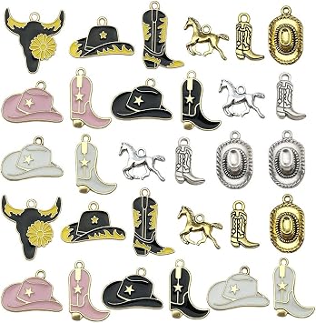 30pcs Western Cowboy Charms for Jewelry Making Alloy Boot Gun Cowboy Boot Hat Horse Cactus Charms Pendants for Necklace Earrings Bracelet Keychain Fathers Day Gifts DIY Craft Findings SN1042