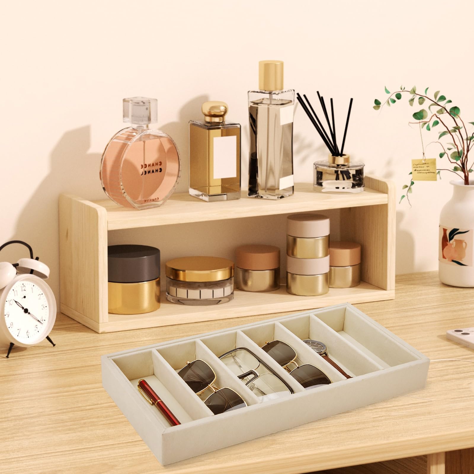 2 organizer per occhiali da sole, 6 scomparti, in velluto, per occhiali, anelli, collane, bracciali, orologi, per donne e uomini