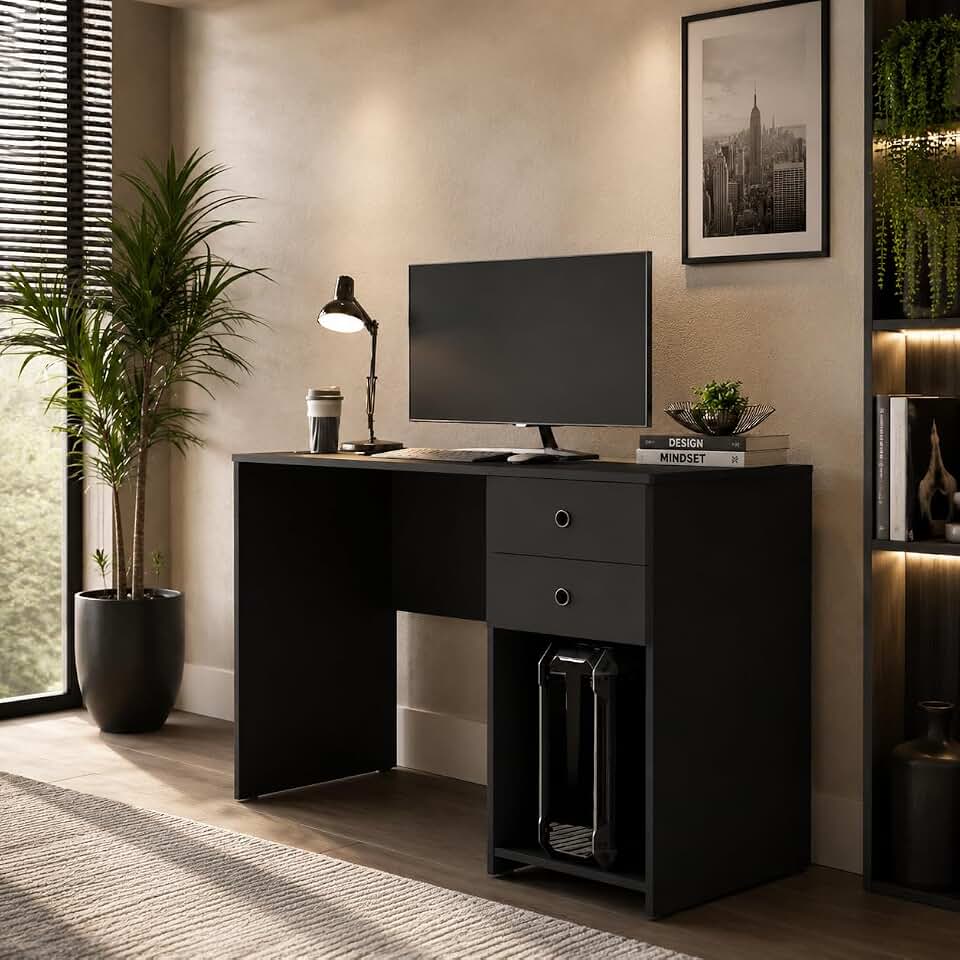 Escrivaninha Mesa para Computador Gamer 2 Gavetas e Suporte CPU Quarto Estudo Escritório Home Office (Preto)