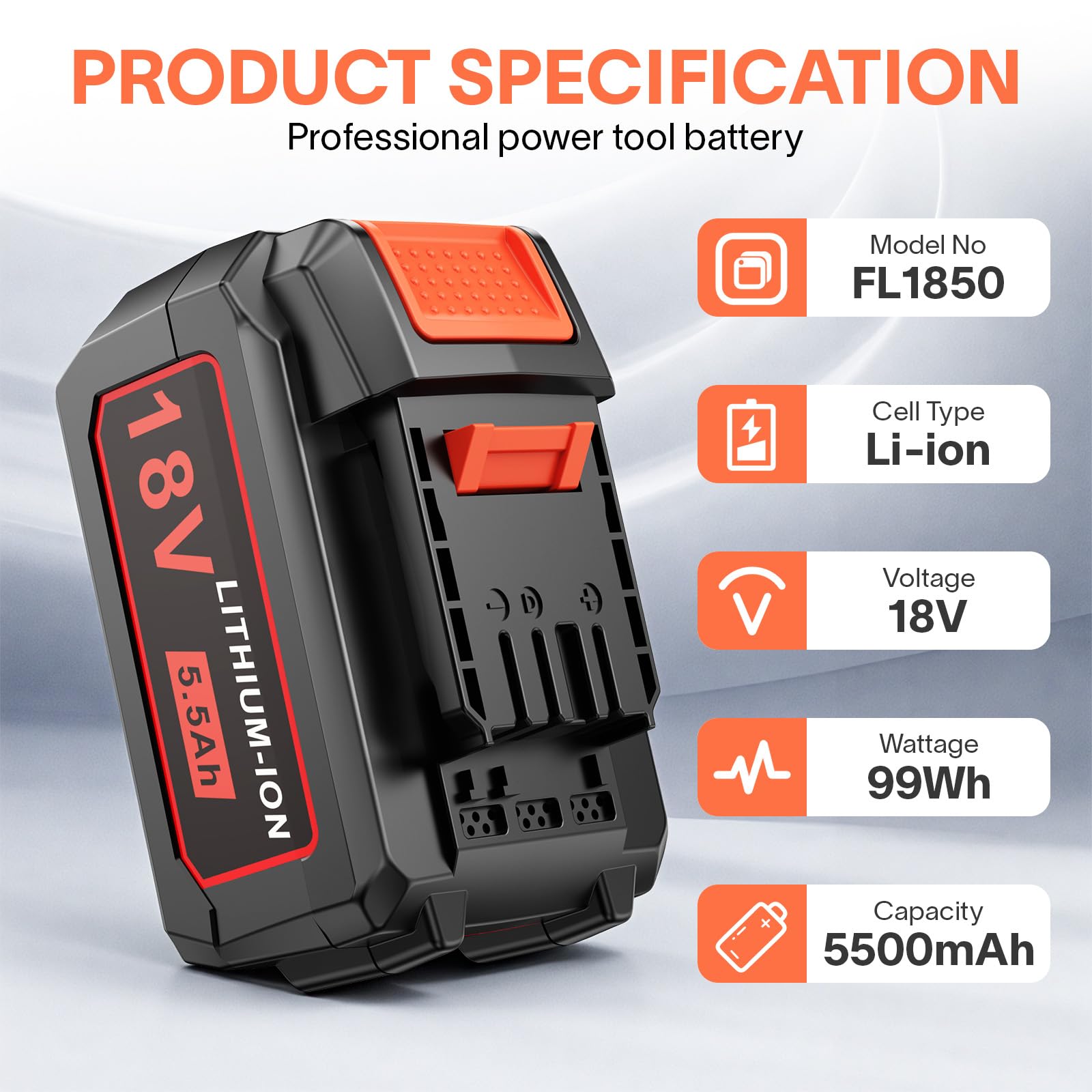 Batería de ion de litio de 18 V 5500 mAh para herramientas Flex AP FL1850, batería de repuesto 445894 con indicador de estado de carga