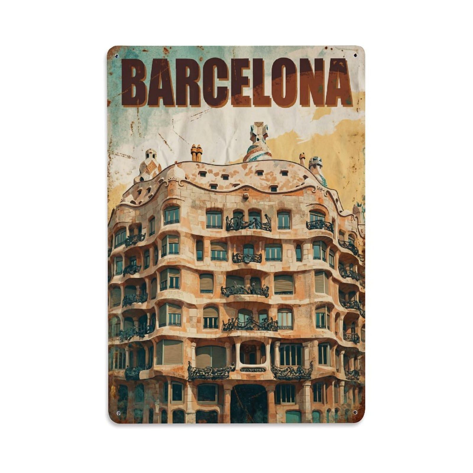 Este 8X12inch Style Vintage Travel Barcelona Spain Spotless Metal Tin Sign