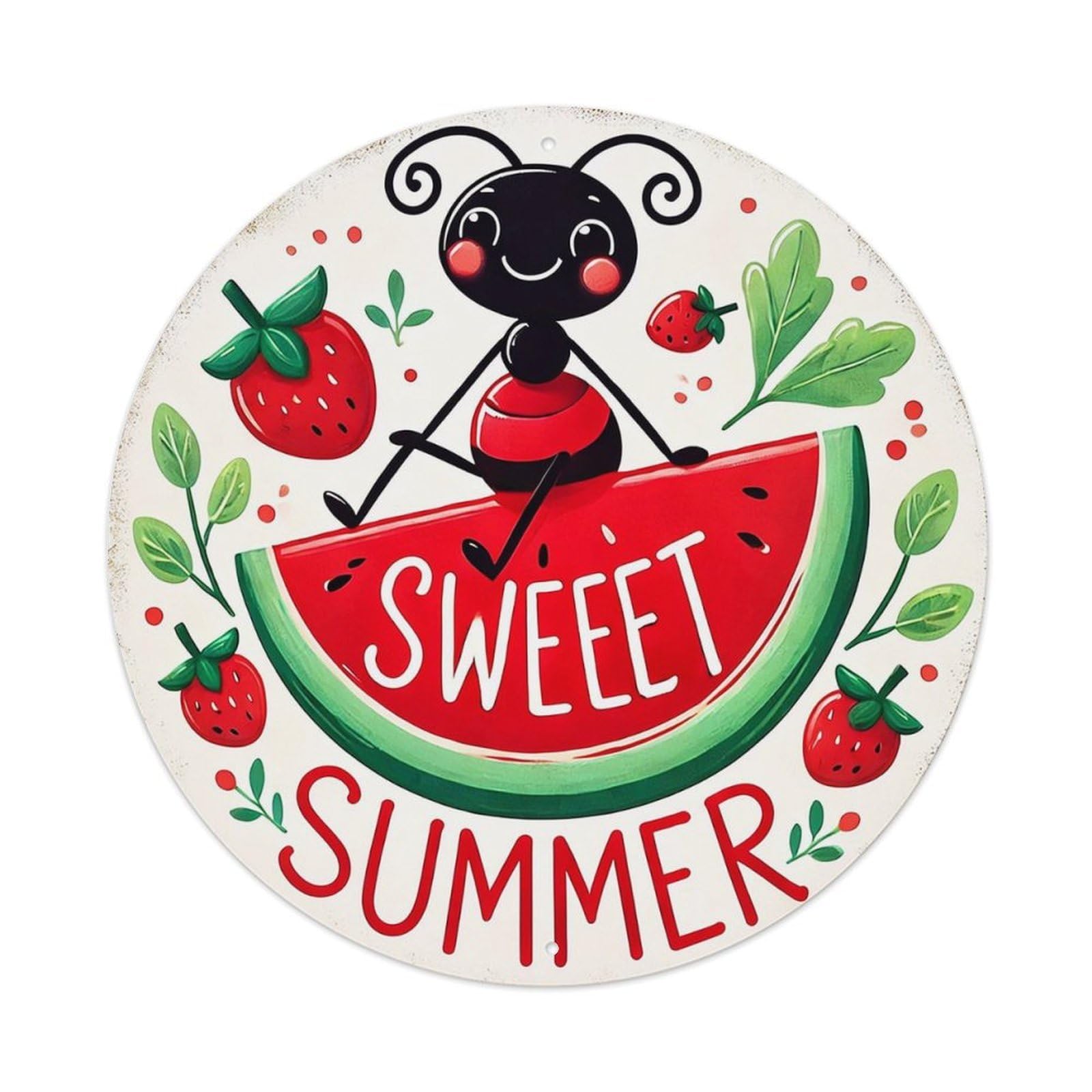 Ant Strawberry Watermelon Summer Sweet Tin Sign Metal Poster Vintage Metal Signs for Home Man Cave Bar Cafe Kitchen laundry room Wall Decorations Gift 8x8Inch