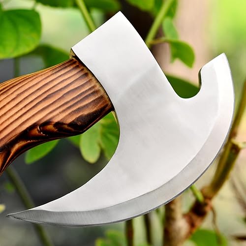 Miniatura 2 de Hacha profesional hecha a mano de acero vikingo para cortar pizza – Hacha cortadora de pizza con mango de madera y funda de cuero – Herramientas de