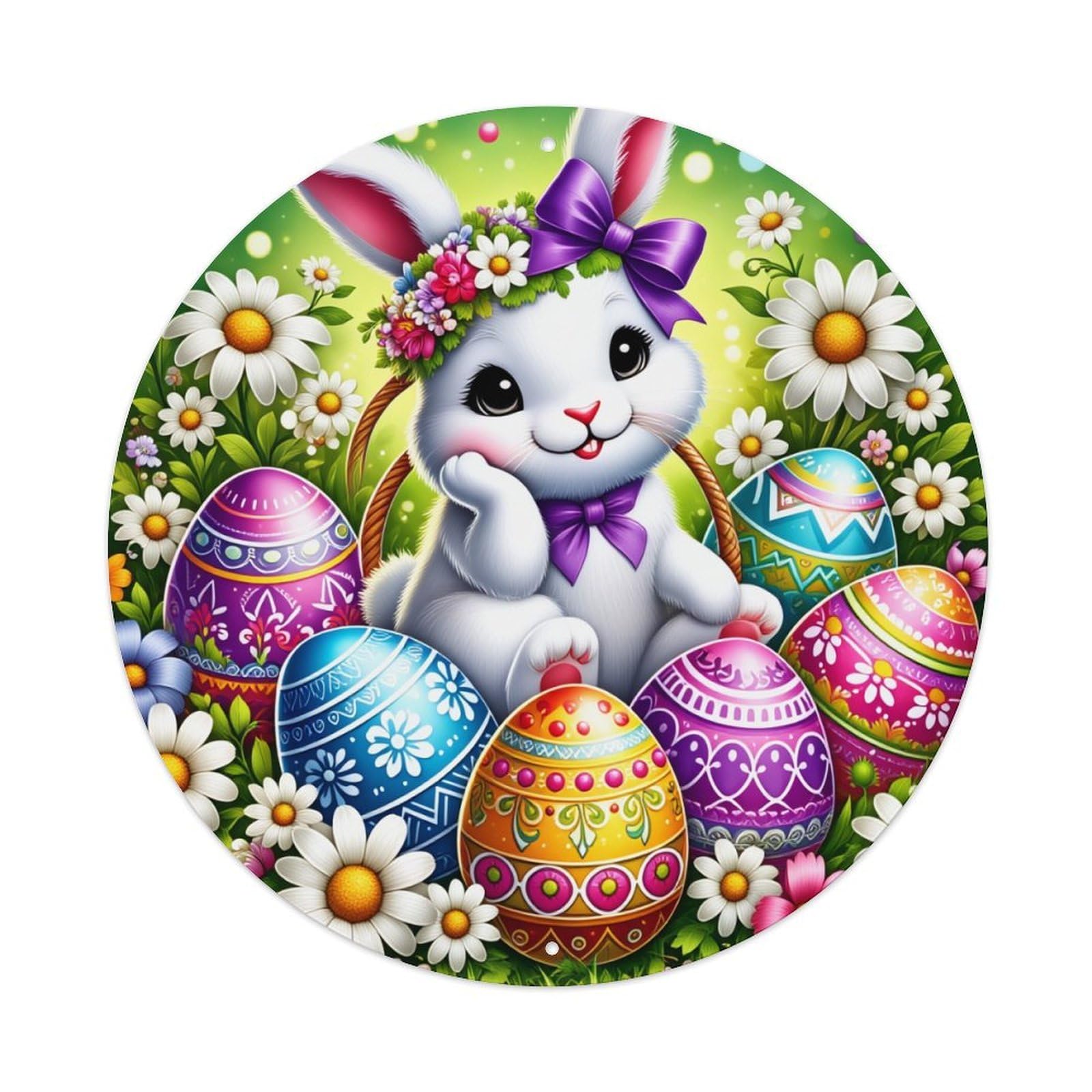 Easter Bunny Eggs Flowers Spring_1 Retro Metal Tin Sign, Vintage Metal Poster for Bar, Home, Man Cave, Kitchen, Laundry Room Art Decor 8x8 Inch
