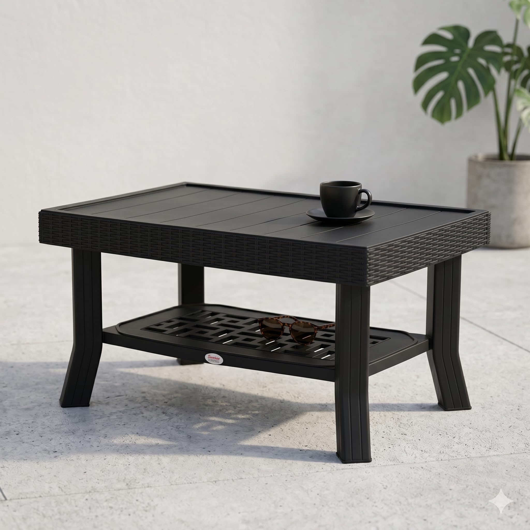 Oaknest Supreme Vegas Plastic Table| Coffee Table for Home and Garden Use| 90X60 Cms| 6 Months Warranty* (Jet Black)-image-37