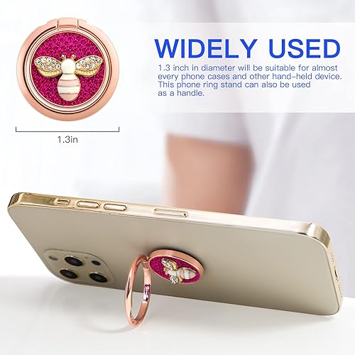 Miniatura 5 de YINHEXI Soporte para anillo de teléfono, soporte de anillo para teléfono celular, rotación de 360 grados, con piedra de cristal esmaltada (rojo rosa)