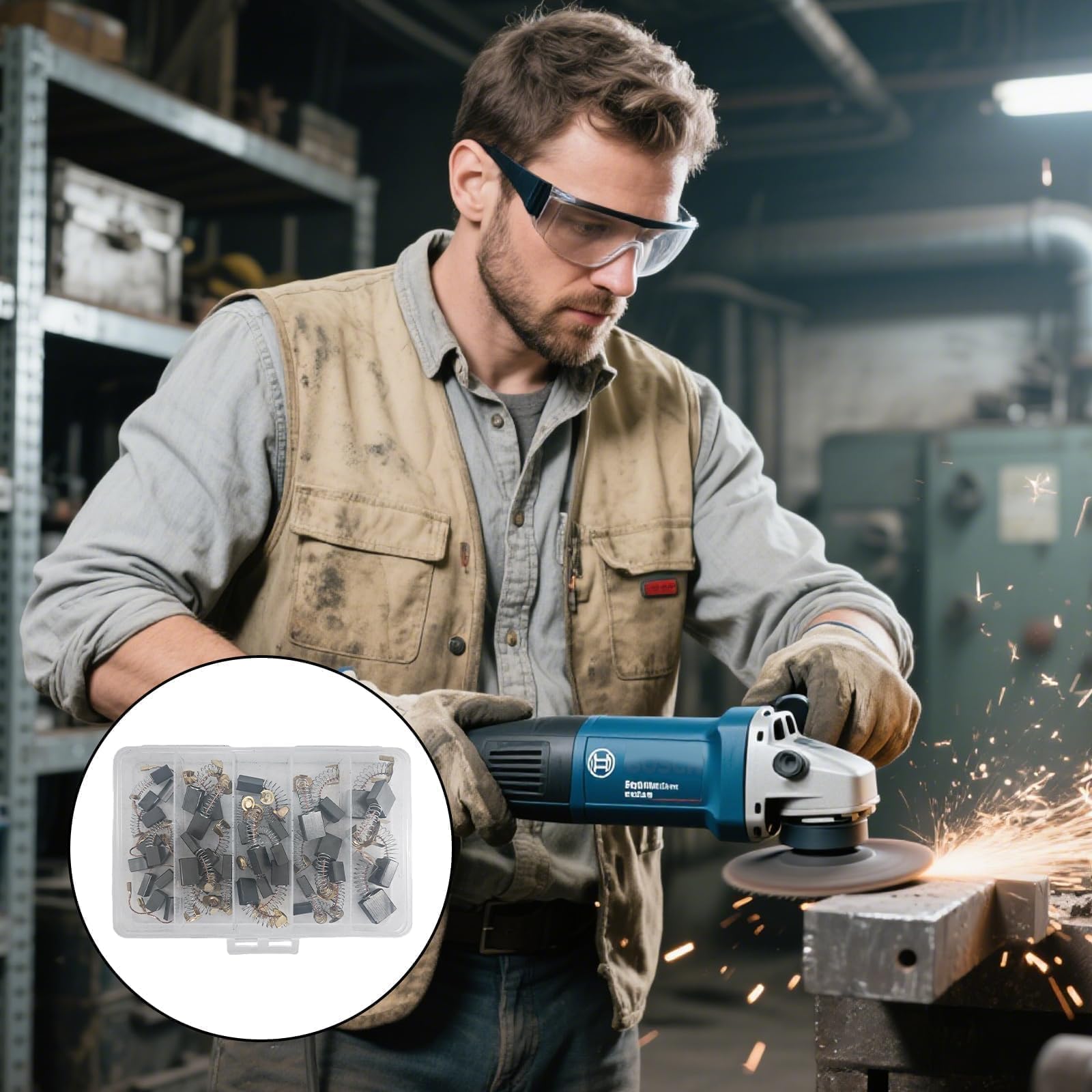 Spazzole Motorino Avviamento 40 Pezzi, 10 Misure Carbonio-Grafite per Utensili Elettrici con Scatola Trasparente, Resistenti all'Usura per Martelli Perforatori, Seghe Circolari