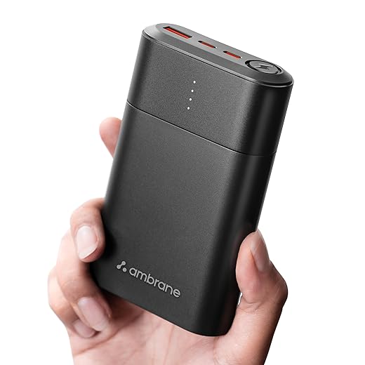 Ambrane 20000mAh 33W Fast Charging Power Bank, Super Fast PD 3.0 | Type-C Input & Output | Triple Output Ports, Compatible for iPhone,Smartphones, Tablets, Earbuds, Smartwatch (Powerlit Duo 30 Golden)