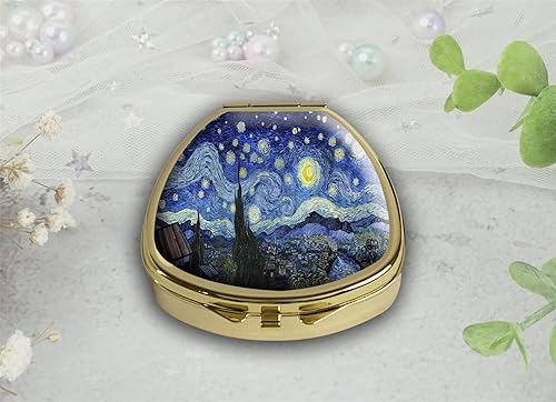 Miniatura 2 de Pastillero Starrynight estilo Van Gogh Pastillero de bolsillo portátil de viaje para tableta, organizador de cubierta de vidrio, funda decorativa