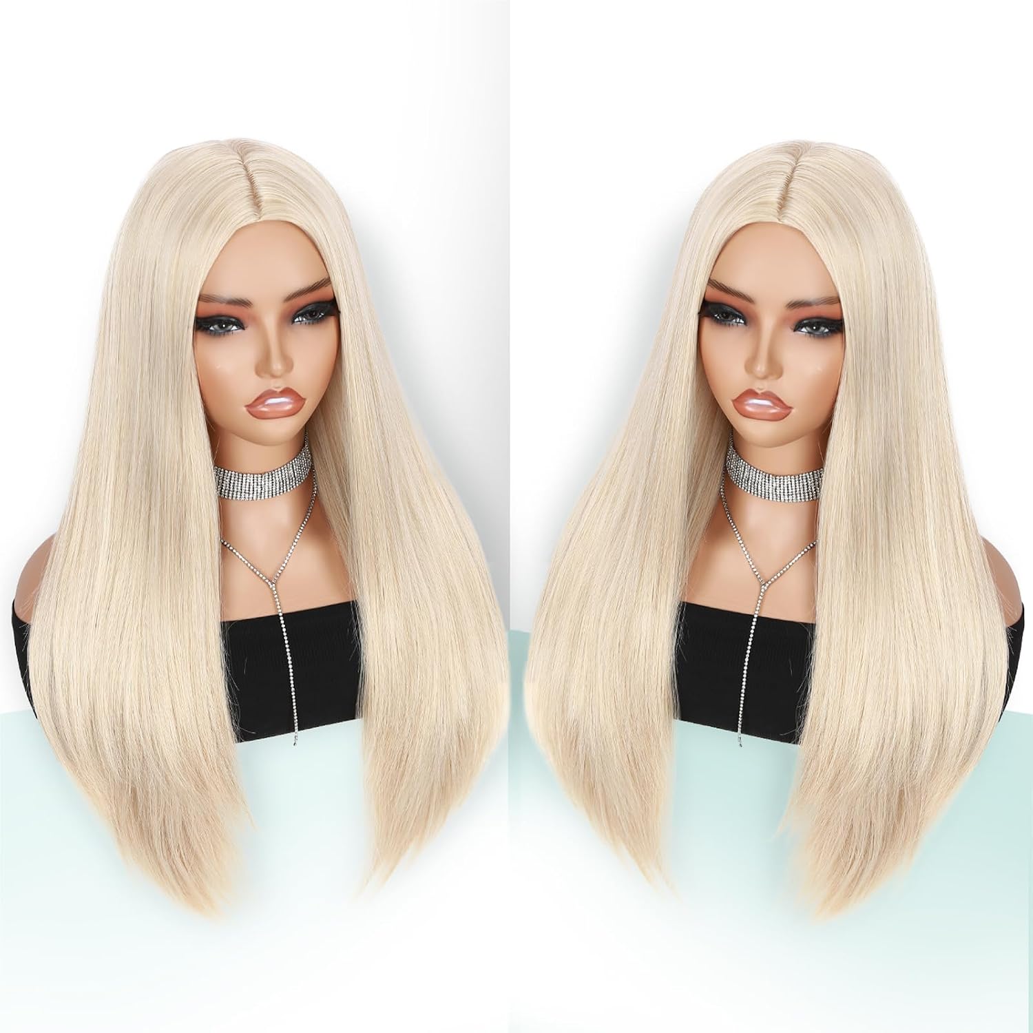 WIGER Long Platinum Blonde Straight Wig - 26 Inch Mixed Blonde Wig - Middle Part Highlighted - Natural Looking Synthetic Colorful Hair for Daily or Costume