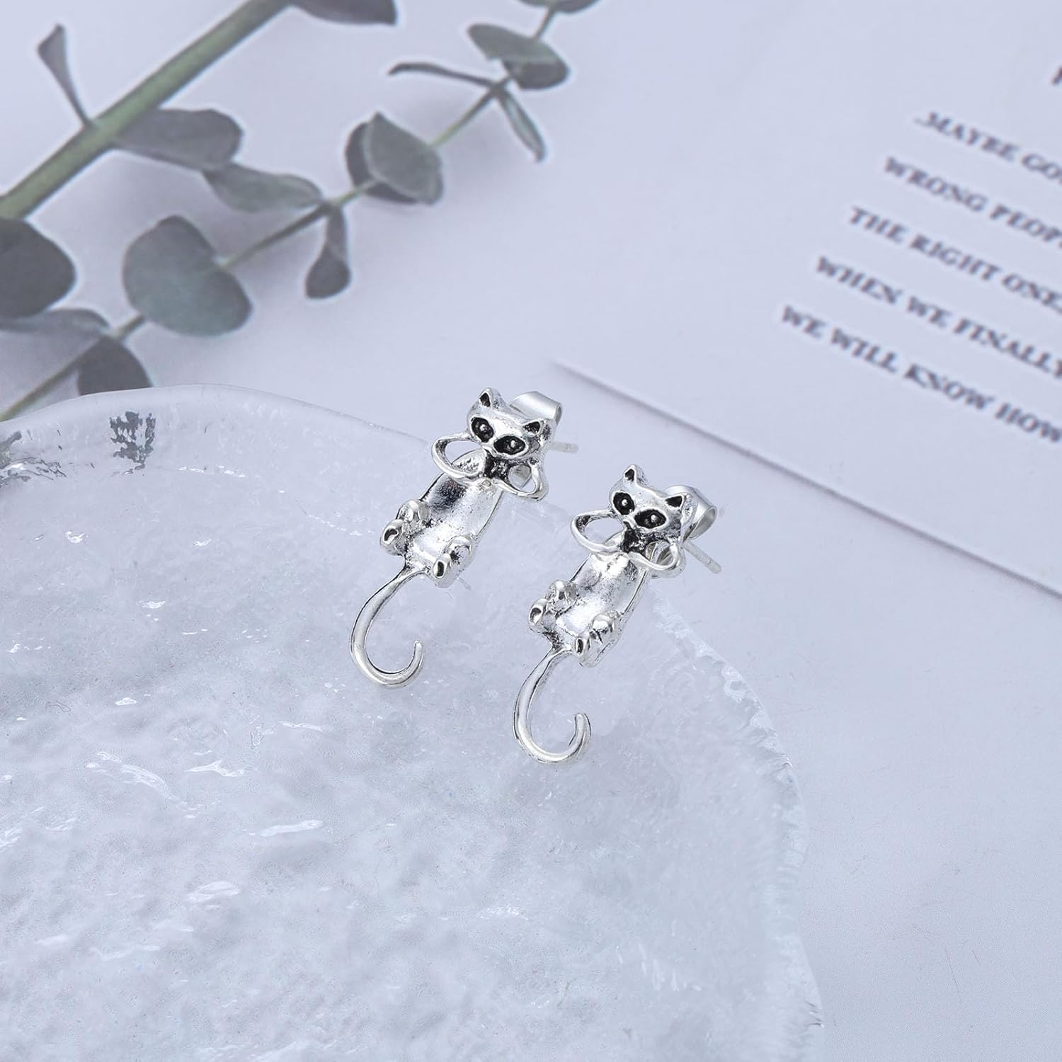 Punk Cat Ear Jacket Earrings Silver Cat Earring Jacket Stud Front Back Gothic Animal Earrings Jewelry for Women - Image 7