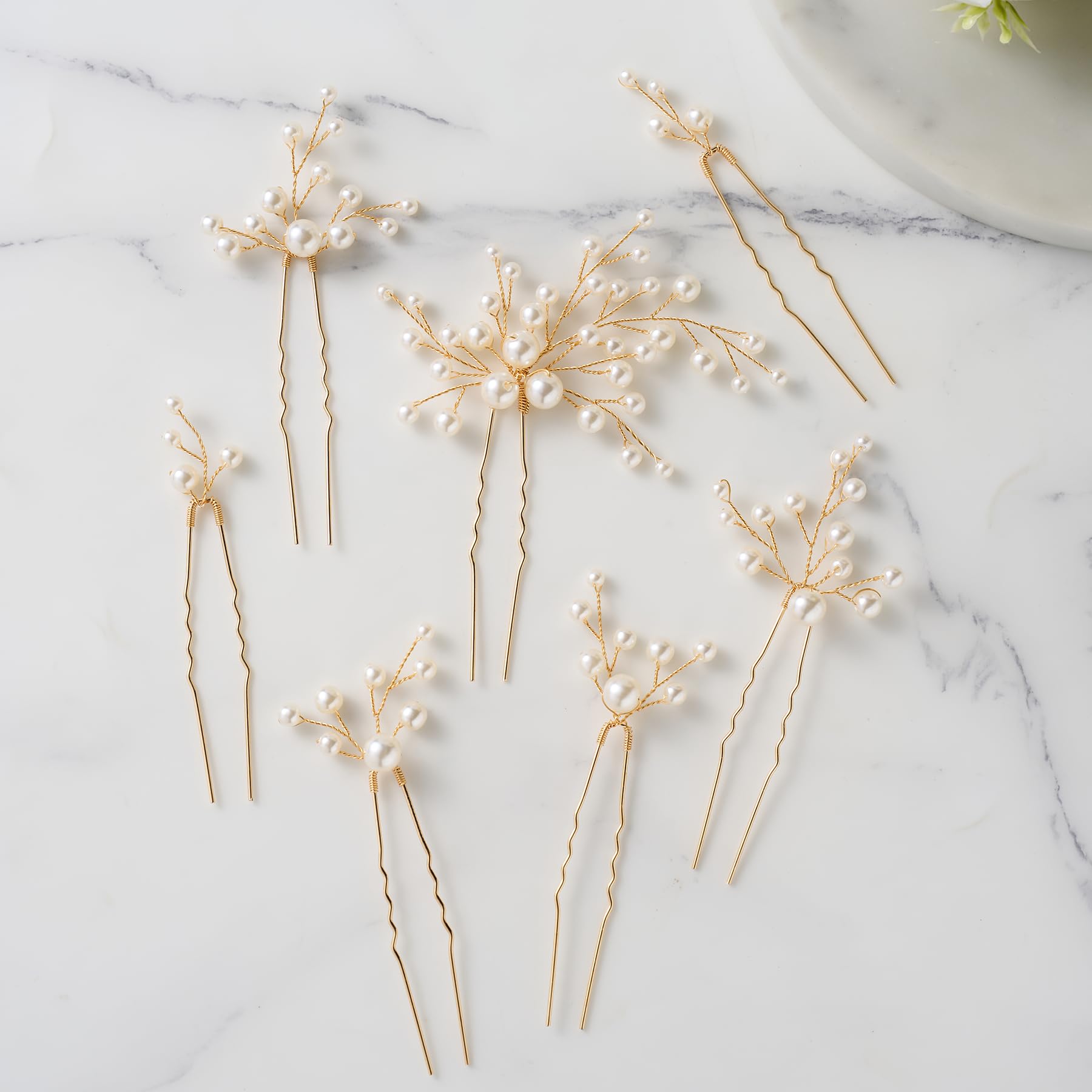 Amazon.com : SWEETV 7 Pieces Bride Hair Accessories Pearl  display picture 3