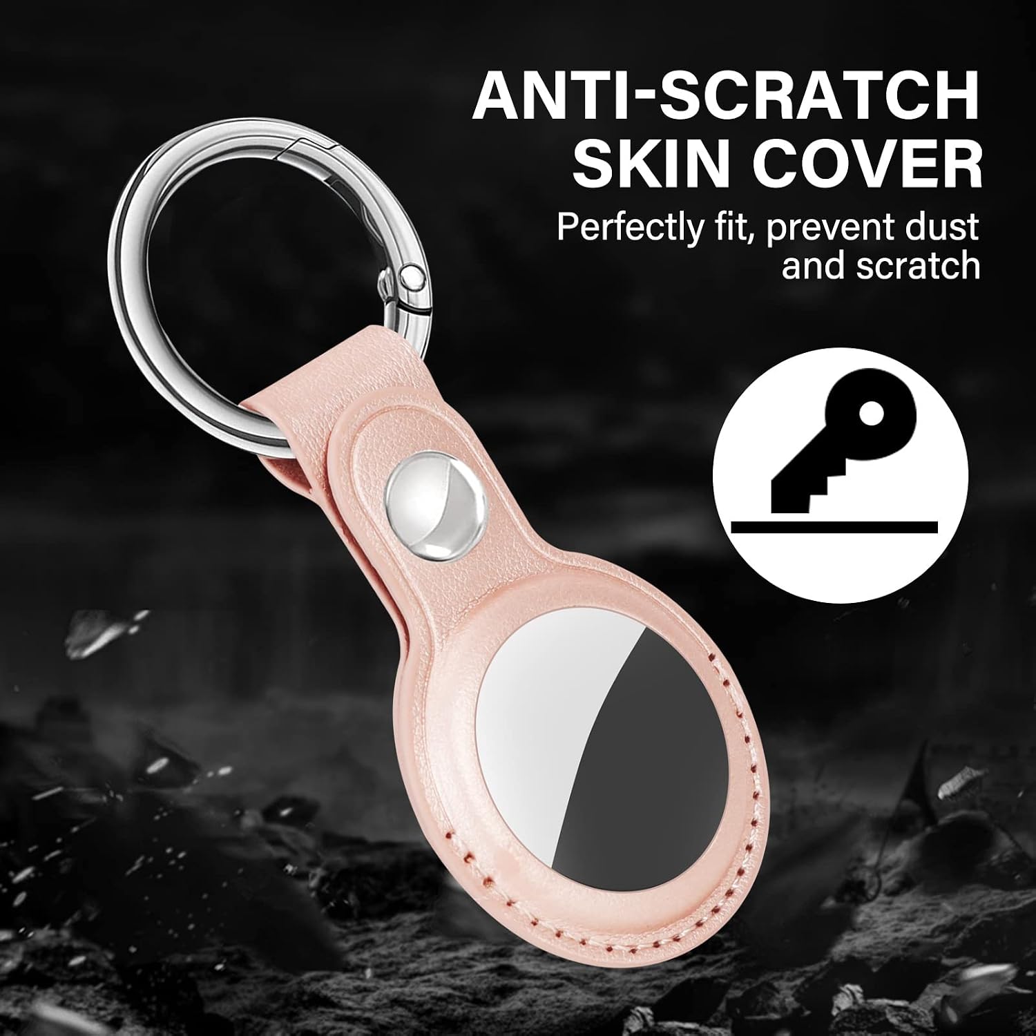 FYY Luxury PU Leather Case for AirTags, (1 Pack) Lightweight Protective AirTags Holder with Keychain, Portable Anti-Scratch Anti-Lost Skin Cover for AirTag Finder Tracker Rose Gold