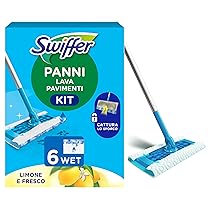 Swiffer Wet Lavapavimenti Kit, 1 Scopa e 6 Panni Umidi, Limone, Maxi Formato, Lava Pavimenti, Pulizia Igienica Profonda, Rimuove Sporco e Batteri, Per Tutti I Tipi di Pavimenti