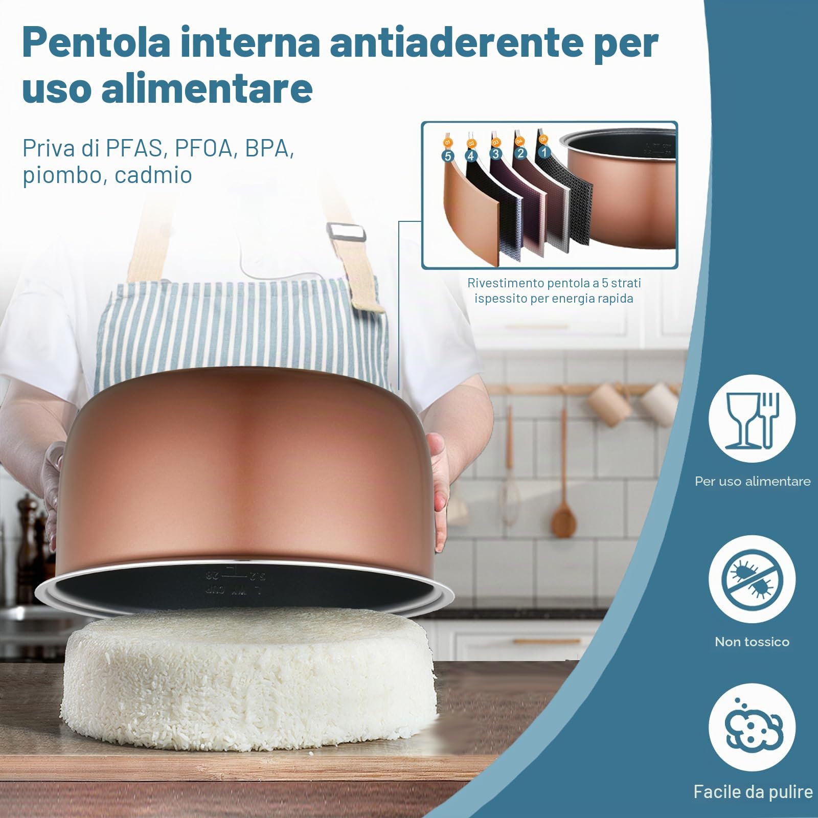 Cuociriso commerciale da 20 litri per 35-50 persone