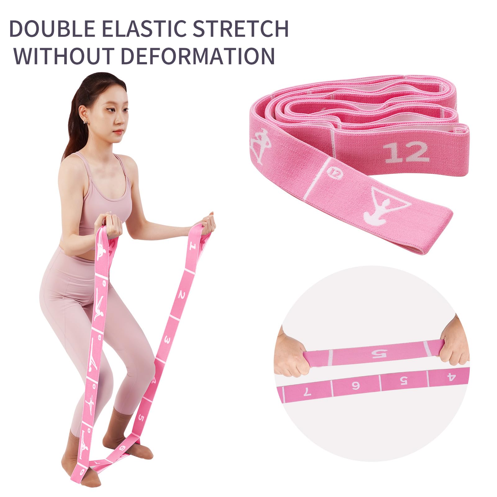 Blocchi da yoga con fascia elastica e borsa, blocchi per yoga in schiuma ad alta densità per stabilità, stretching profondo ed equilibrio, cinghia di resistenza a 12 anelli per yoga, pilates, danza e