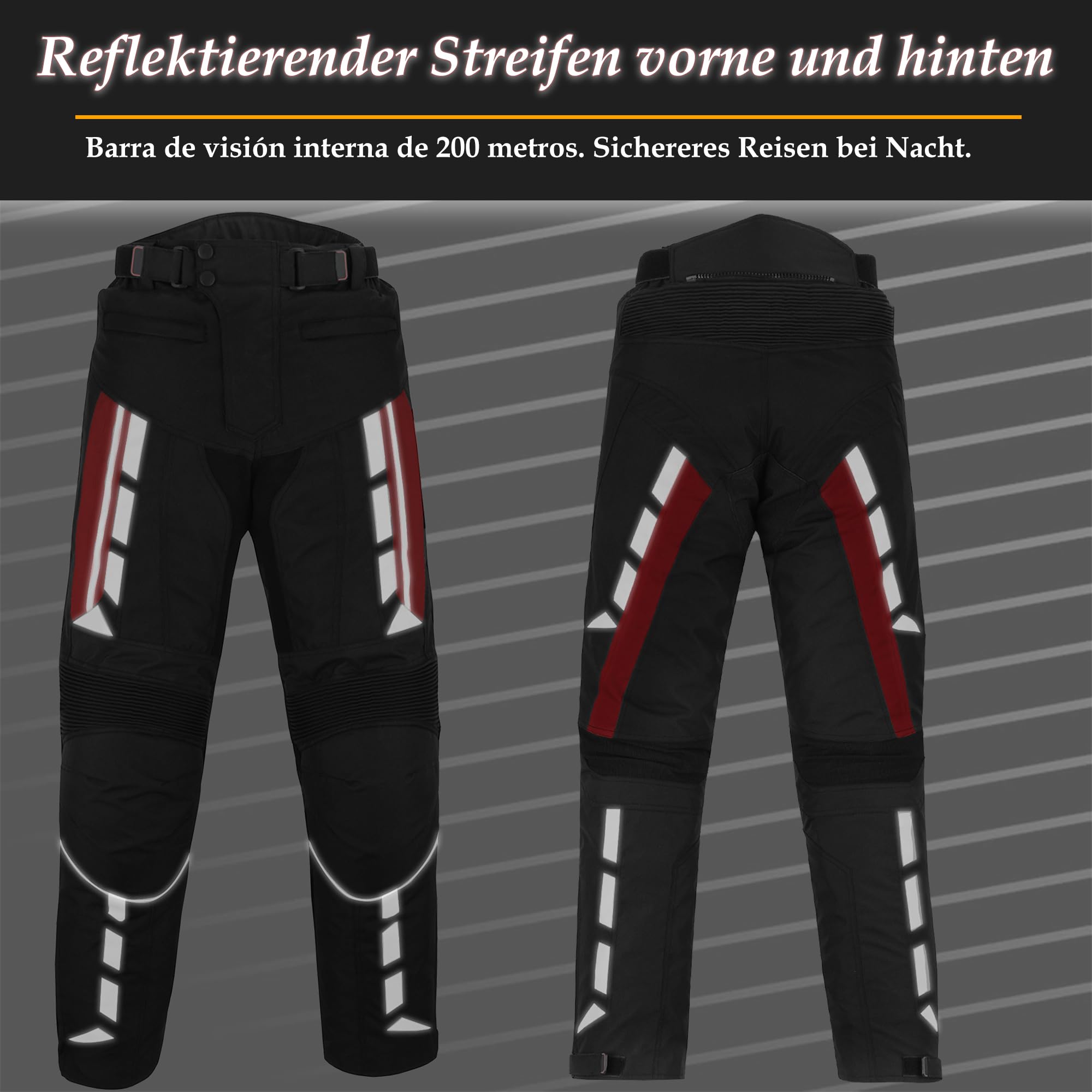 Motorradhose für Herren mit Protektoren, Motorradhose aus Cordura, wasserdicht, mit Schutz an Hüften und Knien, CE-zertifizierte Rüstung
