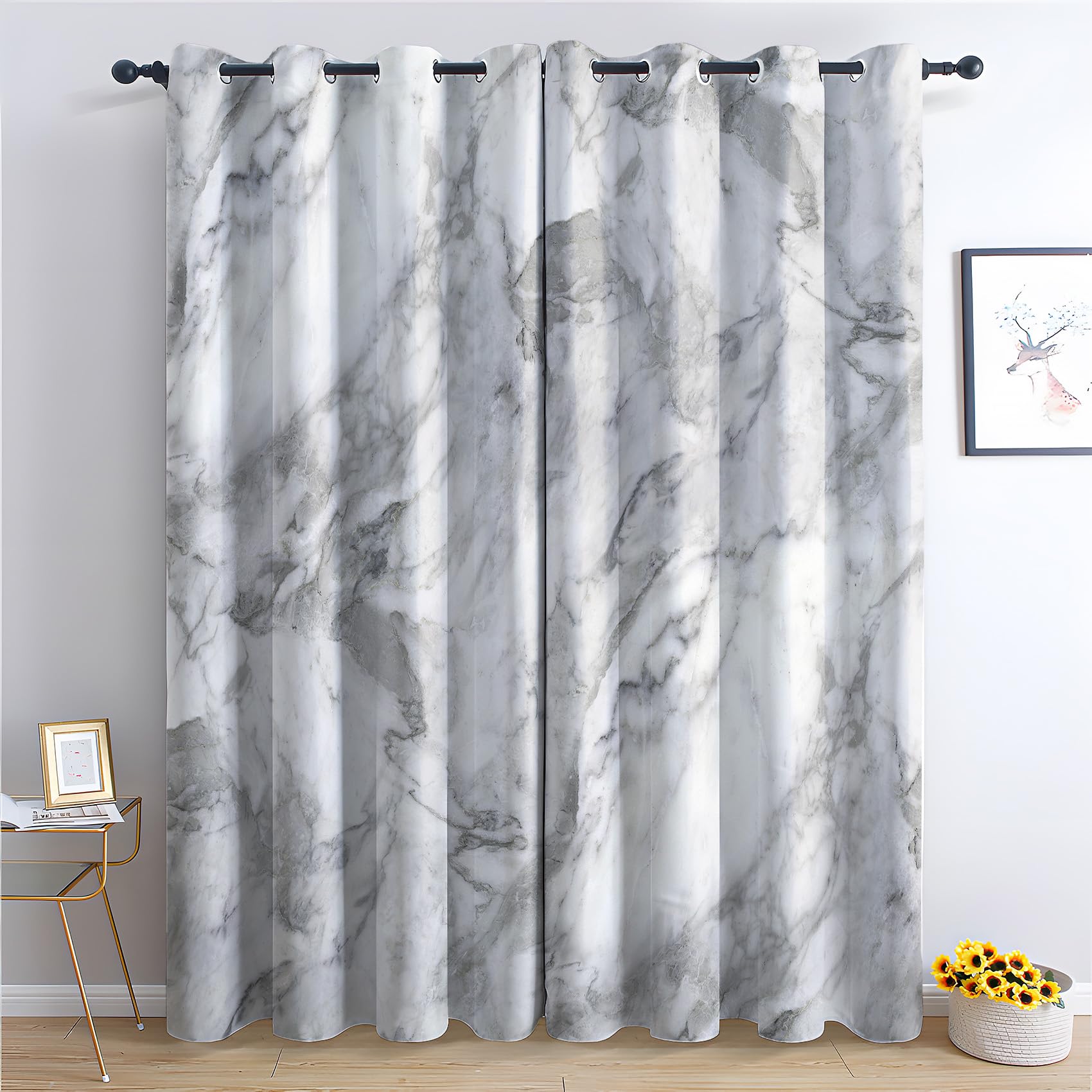 Rideau Occultant Marbre - Rideau Thermique Motif Abstrait Moderne, Rideaux Chambre Salon Fenetre, Lot de 2 Rideaux et Draperies Intérieurs à Oeillets, 140x240 cm (LxH) O-#175