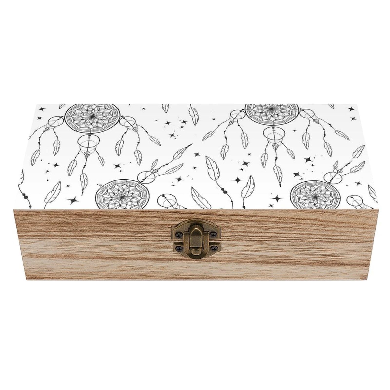 HLBSDM White Black Dream Catchers Retro Wooden Storage Box Jewelry Art Gift Boxs Decorative Keepsake Boxes