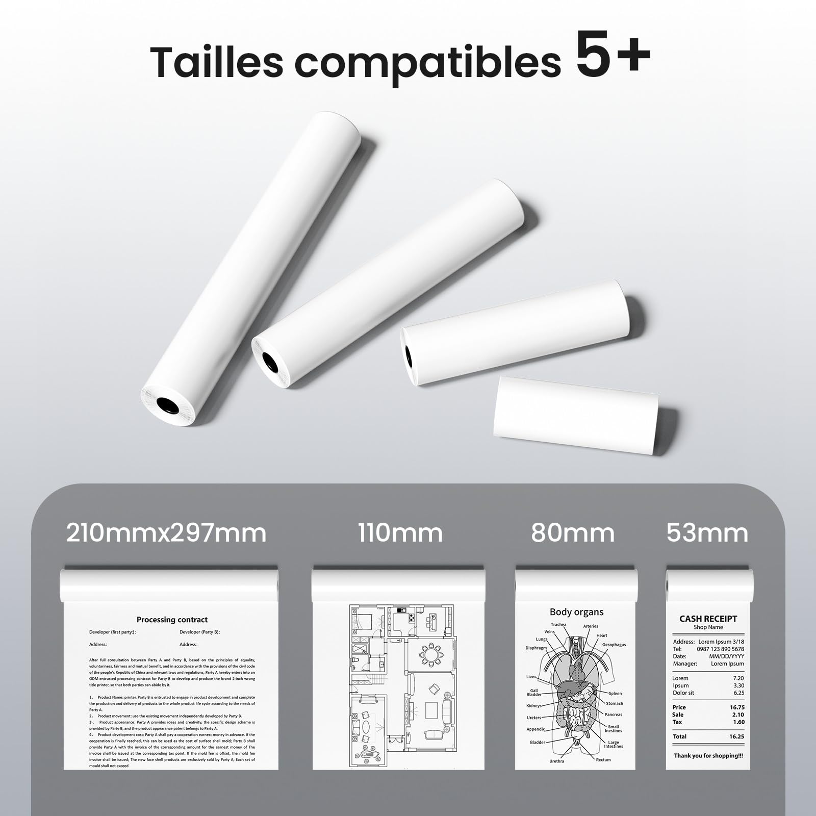 Itari M832 Imprimante Thermique A4 304dpi Portable avec 4 Rouleaux Papier