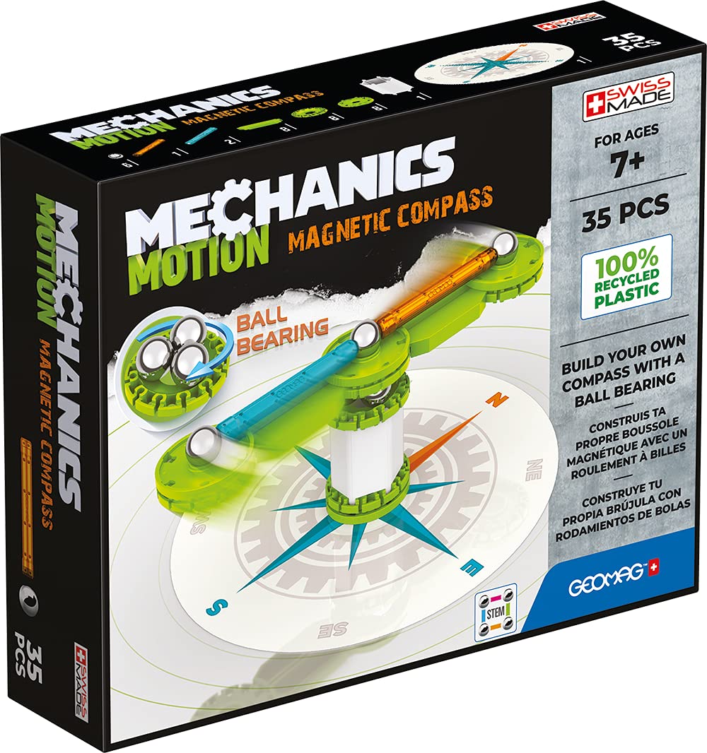 Geomag Mechanics Motion Re Compass 35, STEM & Educational Magnet Toys, Made in Switzerland, 100% Recycled Plastic, Open Ended Toys, Contruction Toys, 7Y+
