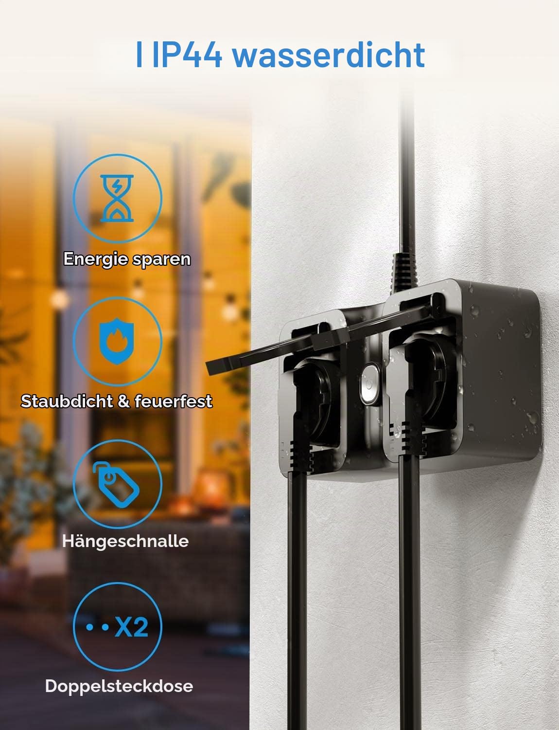 Meross WLAN Outdoor Steckdose, Smart Steckdose mit 2 Ausgänge, Kompatibel mit Alexa, Google Home und SmartThings, 16A IP44