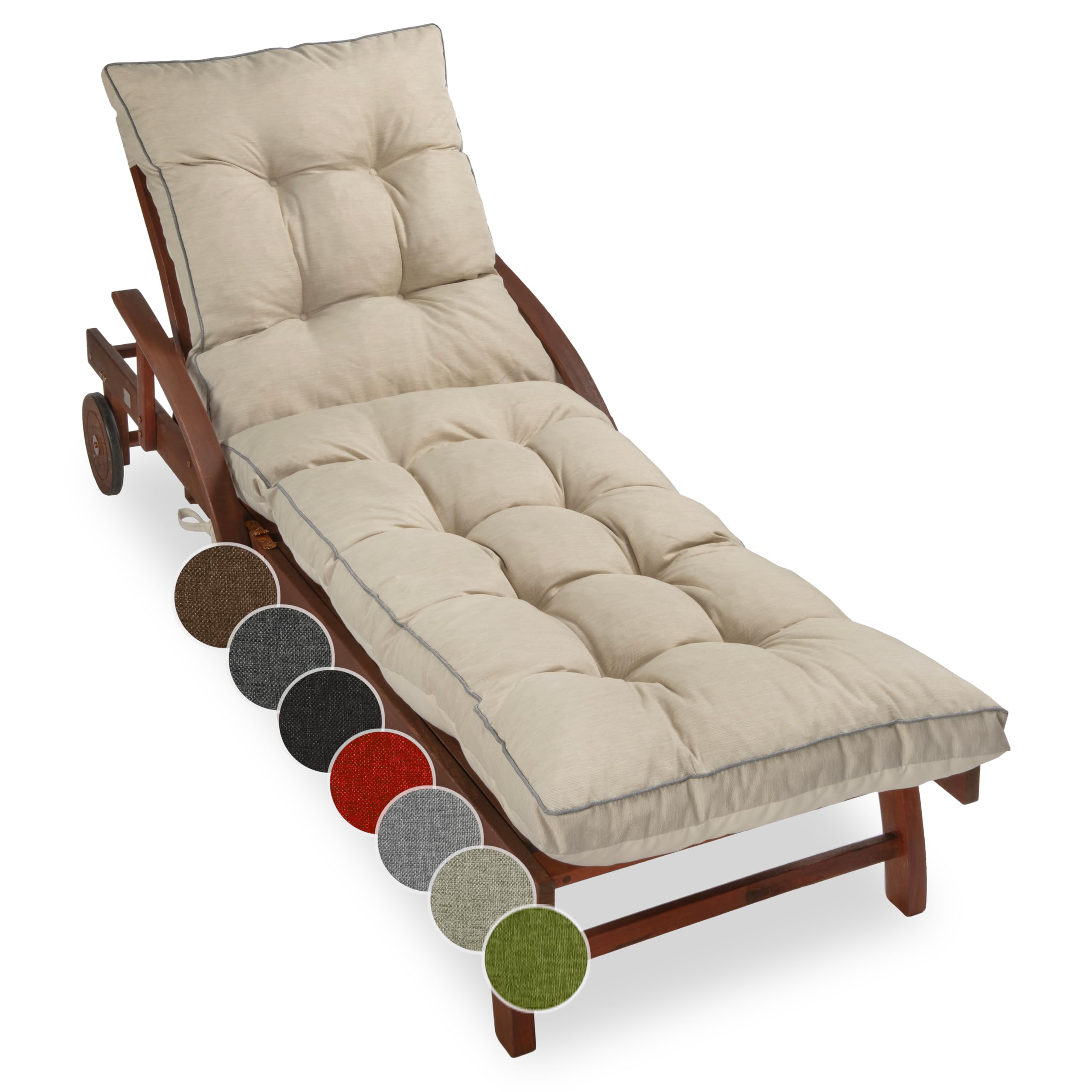 sunnypillow Cousisn Chaise Longue pour Jardin Extra épais 13 cm - Matelas de Bain de Soleil 200 x 60 cm - Extérieur, Imperméable, Résistant aux UV - Matelas pour transat - Fabriqué en UE - Ecru