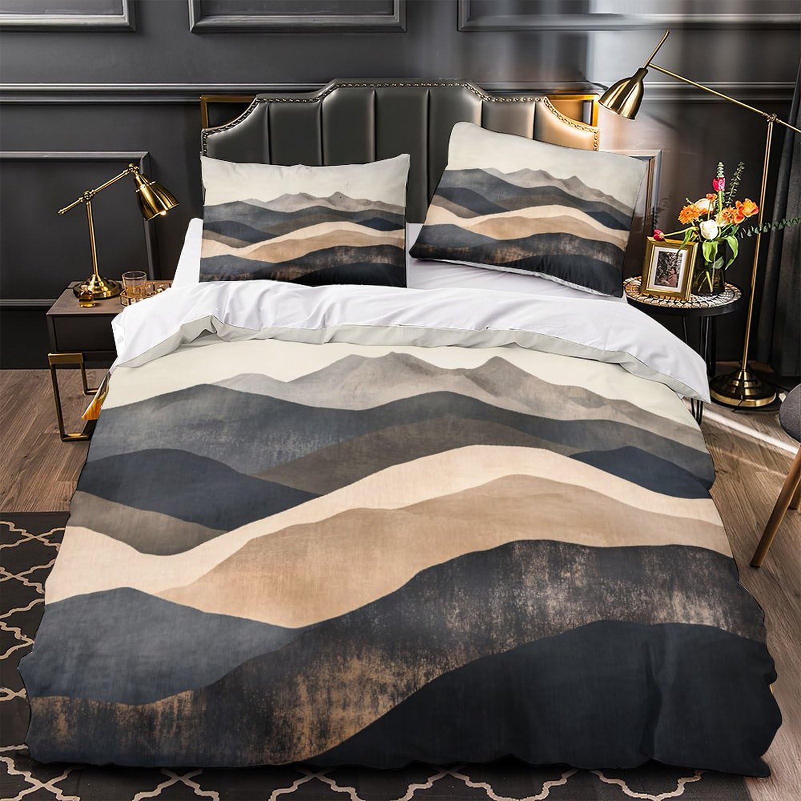 Housse de couette effet 3D paysage pour lit king size hypoallergénique