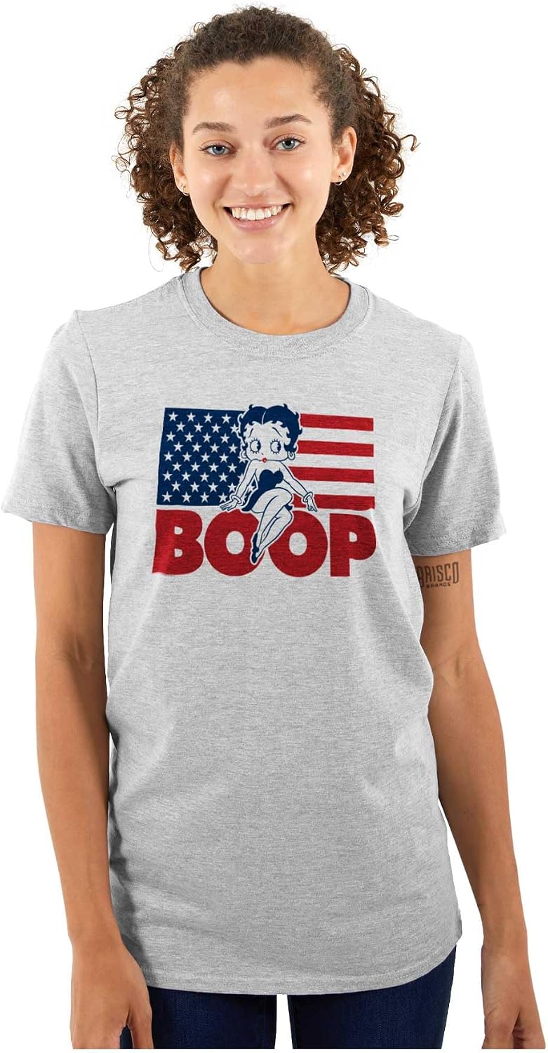 Betty Boop American Flag Patriotic Womens Graphic T Shirt Tees