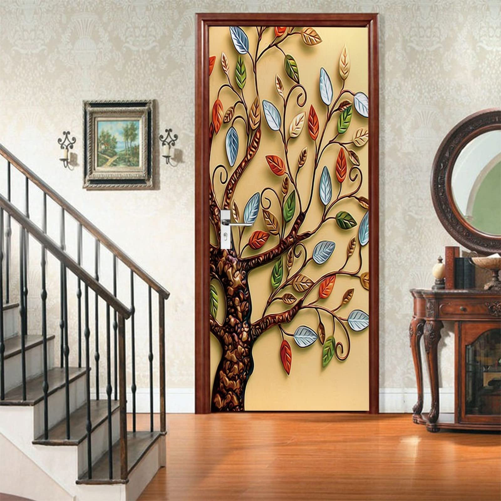 Adesivi Murali 3D Porte 90x210cm - Foglie Tropicali Verdi | Autoadesivo In Vinile | Decorazione Casa Fai Da Te - Foto 7