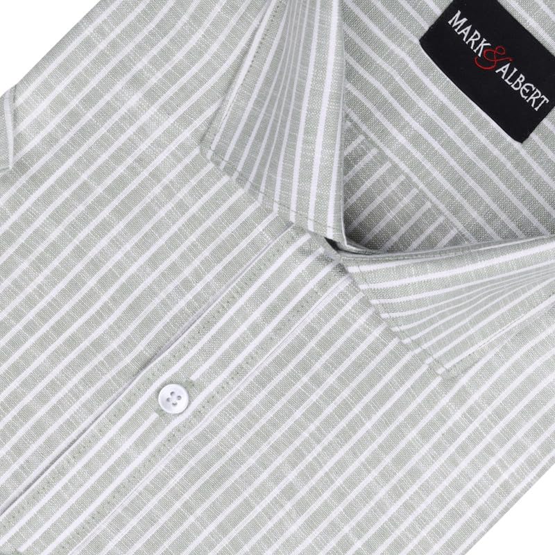 Image of MARK & ALBERT Men's Half Sleeve Cotton Linen Striped Shirt