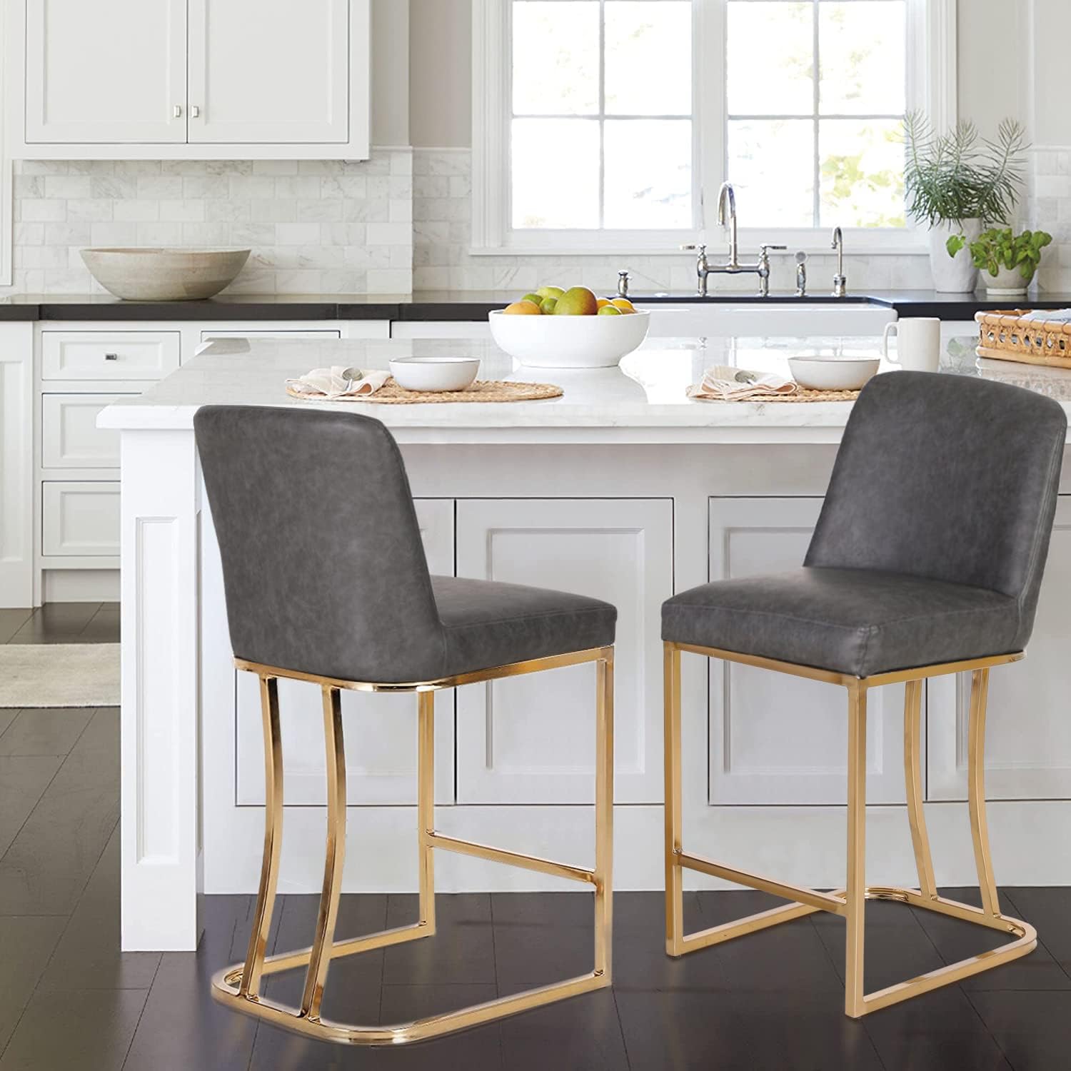 PHI VILLA Gold Bar Stools Set of 2 Counter Stools for Kitchen Island, Counter