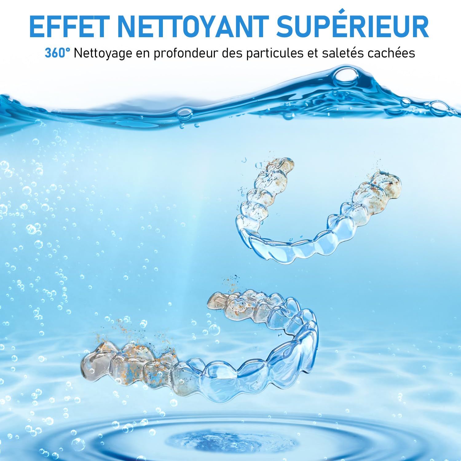 Nettoyeur Ultrasons 50000Hz 250ML Ultrasonic Cleaner avec 6 UV Lampe pour Prothèses Dentaires