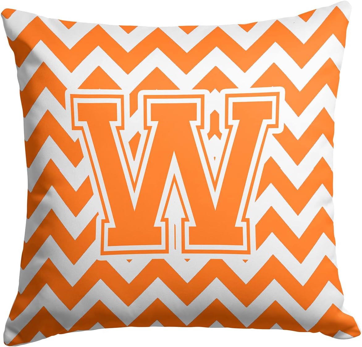 Caroline's Treasures CJ1046-WPW1414 Letter W Chevron Orange and White Fabric Decorative Pillow Machine Washable, Indoor Outdoor Decorative Pillow for Couch, Bed or Patio, 14Hx14W