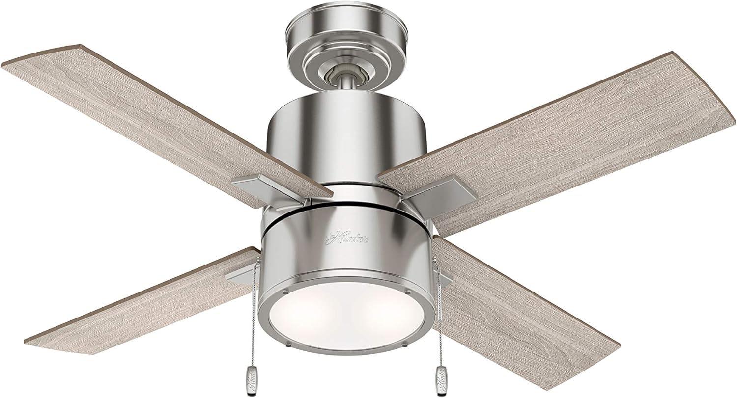 Hunter Fan 42 inch Contemporary Brushed Nickel Indoor Ceiling Fan with Light Kit (Renewed)