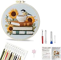Huacan Stamped Embroidery Kit for Beginners - Bird Flower Pattern with Hoop, Threads, Needles & Tools