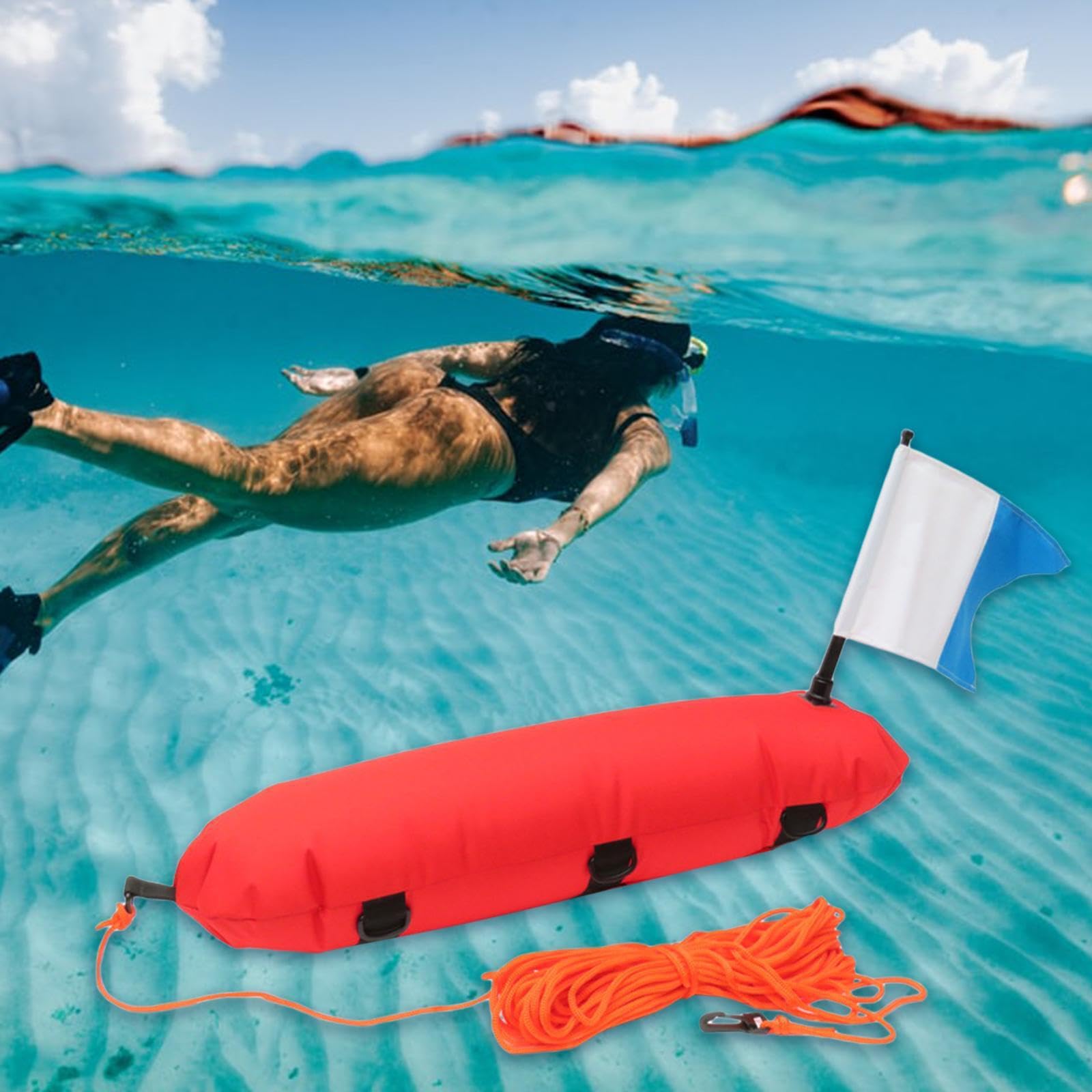 Señal de boya de inflado de Buceo para señalización confiable, boya de torpedos de Nailon de Alto Rendimiento, Bandera de Bola Flotante